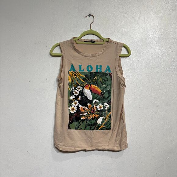 SHEIN Tan Aloha Muscle Tee Sz XS - Picture 1 of 10